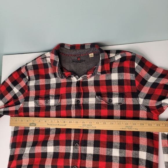 Woolrich Plaid Flannel Shirt Red Black White Cotton Men's Size L - Picture 8 of 10
